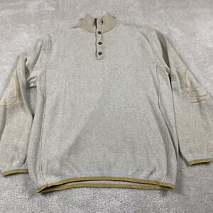 Carbon2Cobalt Sweater Mens L Beige Mock Neck Henley Elbow Patch Cotton Knit